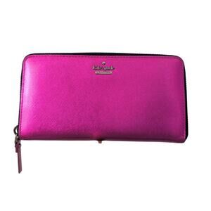 Kate Spade Metallic Lacey Zip Around Wallet in Hot Pink